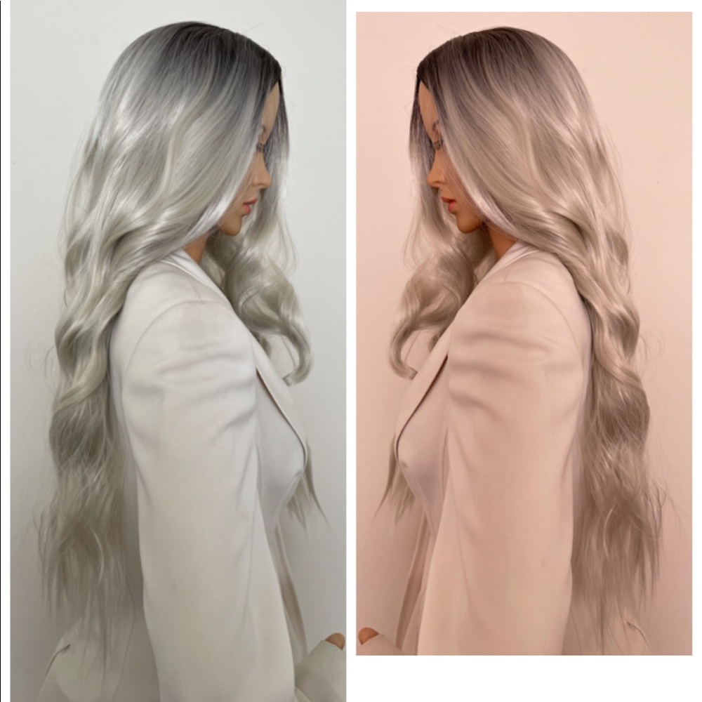 shadow root platinum wig icy white silver 30 inch middle parting grey wig NWT